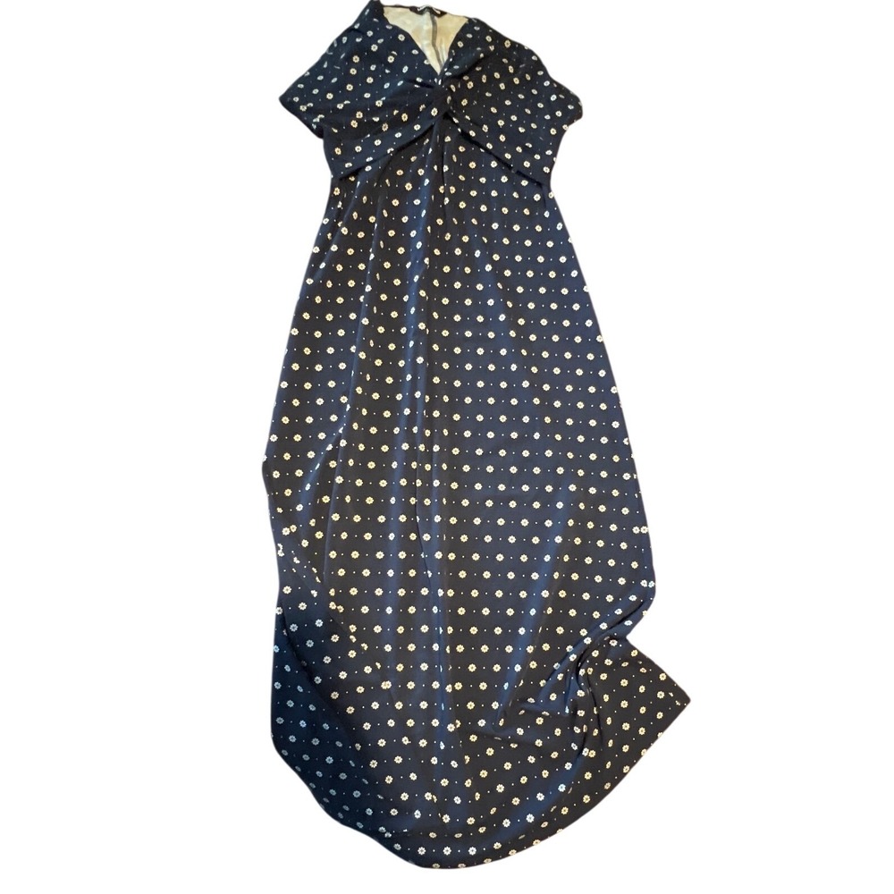 Lands End Navy Floral Print‎ Maxi Dress Women's XS Petite V-Neck Twist Front